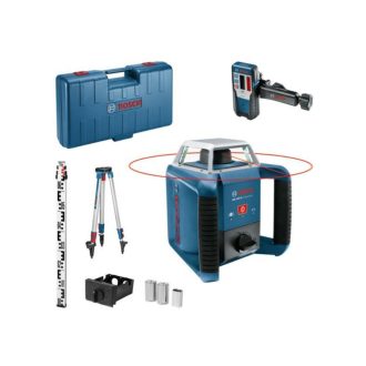   BOSCH Rotationslaser selbstnivellierend (rot) GRL400 H+ BT152 Stativ + GR2400 Messlatte + LR1 Laserempfänger IP56