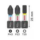 BOSCH PRO Impact Bitset PH2/PZ2/T20/25/30x5db x 25mm Tic Tac Box 1/4" Hex (25 Stück)