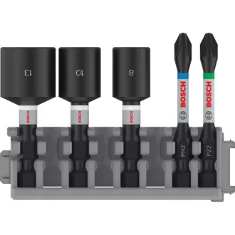   BOSCH PRO Bit-Spitze und Schraubendreher-Set 5-teilig 50 mm (PH2,PZ2 / 8,10,13 mm) Pick & Click