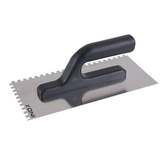   Gezahnte Kelle 125 x 270 mm aus Edelstahl mit 6 x 6 mm Kunststoffgriff