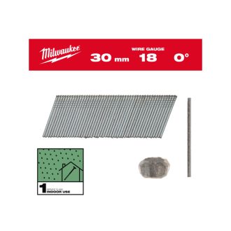   MILWAUKEE Abschlussnägel, kopflos, verzinkt 18G 0° SC1 - 1,05 x 1,25 x 30 mm (5000 Stück)