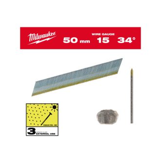   MILWAUKEE Abschlussnägel, D-Kopf, Edelstahl 15G 34° SC3 – 1,8 x 50 mm (2500 Stück)