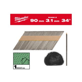   MILWAUKEE Konstruktionsnägel, D-Kopf, blank, 34° SC1 - 3,1 x 90 mm (2200 Stück)