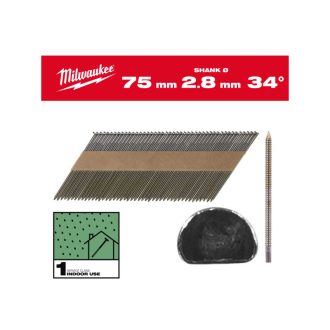   MILWAUKEE Konstruktionsnägel, D-Kopf, blank, 34° SC1 - 2,8 x 75 mm (2200 Stück)