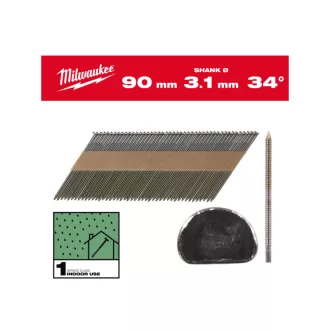   MILWAUKEE Konstruktionsnägel, D-Kopf, blank, 34° SC1 - 3,1 x 90 mm (2200 Stück)