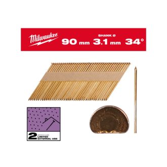   MILWAUKEE Konstruktionsnägel, D-Kopf, verzinkt 34° SC2 - 3,1 x 90 mm (2200 Stück)