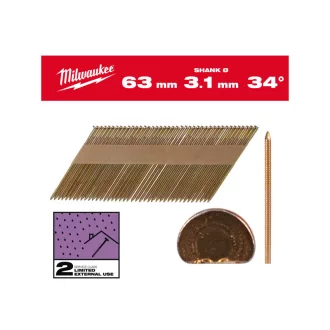   MILWAUKEE Konstruktionsnägel, D-Kopf, verzinkt 34° SC2 - 3,1 x 63 mm (2200 Stück)