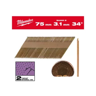   MILWAUKEE Konstruktionsnägel, D-Kopf, verzinkt 34° SC2 - 3,1 x 75 mm (2200 Stück)