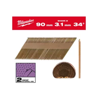   MILWAUKEE Konstruktionsnägel, D-Kopf, verzinkt 34° SC2 - 3,1 x 90 mm (2200 Stück)
