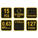 VOREL Pneumatisches Geradschleifset 15-teilig 1/4"