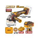 INGCO Akku-Winkelschleifer 125 mm, bürstenlos, 20 V (1 x 4,0 Ah Akku + Ladegerät)