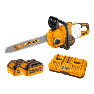   INGCO Akku-Kettensäge 400 mm bürstenlos 2 x 20 V (2 x 4,0 Ah Akku + Ladegerät)