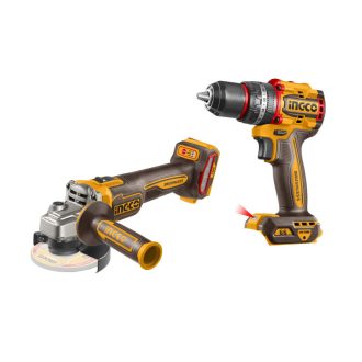   INGCO Akku-Powerpaket 20 V Schlagbohrschrauber 66 Nm + Winkelschleifer 125 mm (2 Akkus + Ladegerät)