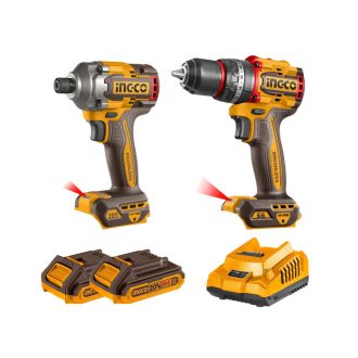   INGCO Akku Power Pack 20 V Schlagbohrschrauber 66 Nm + Schlagschrauber 1/4" 285 Nm (2 Akkus + Ladegerät)