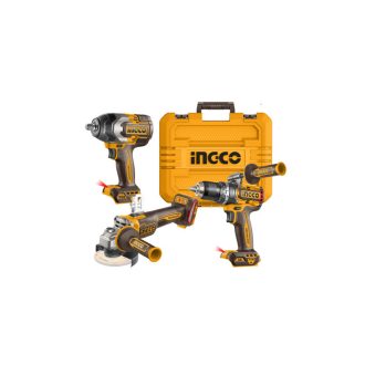  INGCO Akku-Power-Set 20 V Schlagbohrschrauber 66 Nm + Winkelschleifer 115 mm + Schlagschrauber 850 Nm