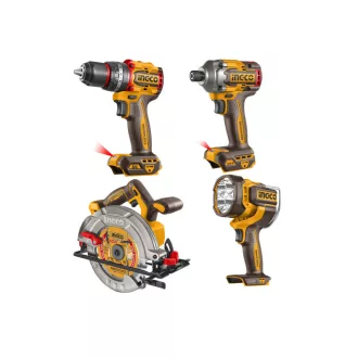  INGCO Akku-Power-Set 4 Geräte + 2 x 5,0 Ah Tabless Akku + Ladegerät 20 V
