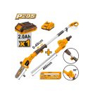 INGCO Akku-Hochentaster 460 mm und Astsäge 200 mm 0-400 mm 20 V (1 x 2,0 Ah Akku + Ladegerät)