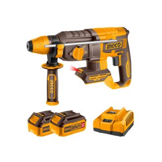   INGCO Akku-Kombihammer 2,5 J SDS-Plus bürstenlos 20 V (2 x 4,0 Ah Akku + Ladegerät)