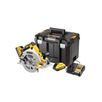   DEWALT Akku Kreissäge 18 V ohne Bürsten 184 mm (2 x 5,0 Ah Power Stack Akku + Ladegerät + TSTAK)