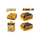 INGCO Akku- und Ladegerät-Set 20 V (2 x 5,0 Ah Akku + 4,0 A Ladegerät)