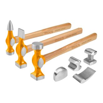  INGCO Karosseriehammer und Ausbeulset 7-teilig mit Hickory-Stiel