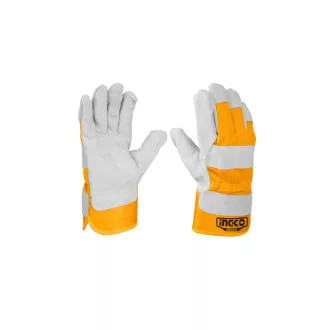   INGCO Arbeitshandschuh Größe 10,5 aus dickem Rindsleder, verstärkt mit robustem Canvas, für hohe Beanspruchung
