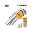 INGCO Langer Innensechskantschlüssel-Set 9 Stück 1,5-10 mm S2