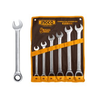 INGCO Ratschen-Ring-Maulschlüssel-Set 6-teilig 19-32 mm CrV