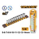 INGCO Steckschlüssel-Set 10-teilig 1/4" 5-14 mm CrV