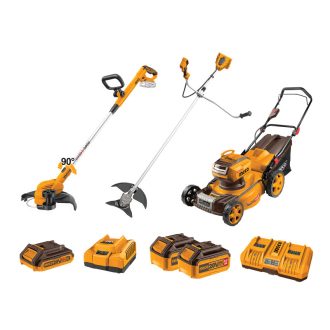   INGCO Akku-Gartengeräte-Set Rasenmäher + Motorsense + Rasenkantenschneider 20 V (3 Akkus + 2 Ladegeräte)