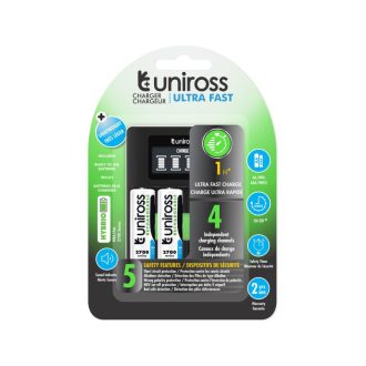   UNIROSS-Prozessor-Schnellladegerät + 4 AA-/Bleistiftbatterien 1,2 V 2700 mAh