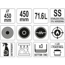 YATO GASTRO Topf mit Deckel 71,6 Liter 450 x 450 mm Edelstahl