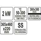 YATO GASTRO Grill 360 mm 2000 W flache Backplatte