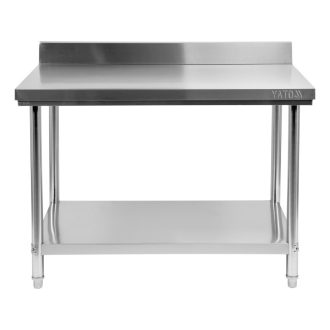   YATO GASTRO Inox-Arbeitstisch mit unterer Ablage und rückklappbarer Rückseite