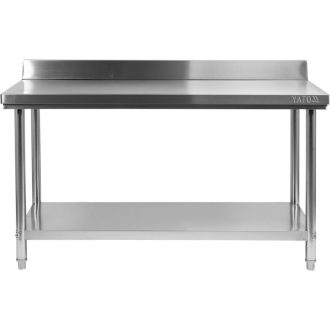   YATO GASTRO Inox-Arbeitstisch mit unterer Ablage und rückklappbarer Rückseite
