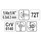 YATO Ratschenantriebswelle 1/4" 72T 115 mm rotierender Kopf CrV