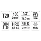 YATO Langer Bit-Steckschlüssel Torx 1/2" T20 CrV