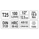 YATO Langer Bit-Steckschlüssel Torx 1/2" T25 CrV