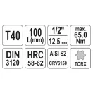 YATO Langer Bit-Steckschlüssel Torx 1/2" T40 CrV