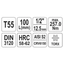 YATO Langer Bit-Steckschlüssel Torx 1/2" T55 CrV