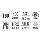 YATO Langer Bit-Steckschlüssel Torx 1/2" T60 CrV