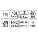 YATO Langer Bit-Steckschlüssel Torx 1/2" T70 CrV