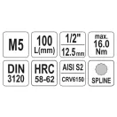 YATO Langer Bit-Steckschlüssel Spline 1/2" M5 CrV