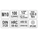 YATO Langer Bit-Steckschlüssel Spline 1/2" M10 CrV