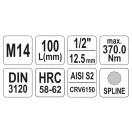 YATO Langer Bit-Steckschlüssel Spline 1/2" M14 CrV