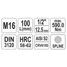 YATO Langer Bit-Steckschlüssel Spline 1/2" M16 CrV