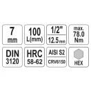 YATO Langer Bit-Steckschlüssel Inbus 1/2" 7 mm CrV