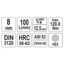 YATO Langer Bit-Steckschlüssel Inbus 1/2" 8 mm CrV