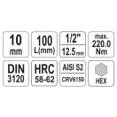 YATO Langer Bit-Steckschlüssel Inbus 1/2" 10 mm CrV