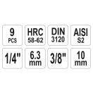YATO Bit-Stecknuss-Satz 9-teilig Inbus 1/4", 3/8" CrV